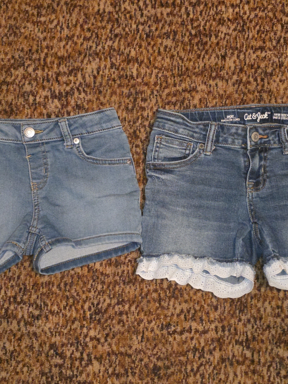 Cat & Jack Denim Shorts Set with Lace Trim - Light & Medium Blue